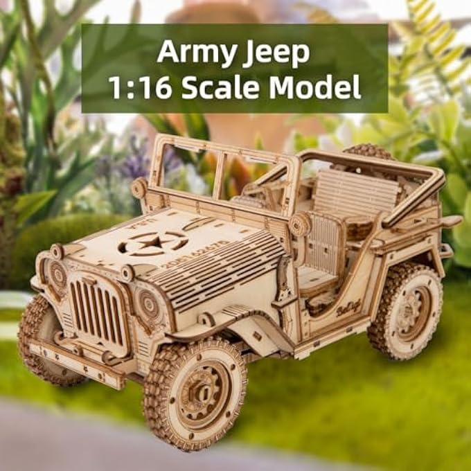 LG811 WOODEN 3D CAR JIGSAW PUZZLE ARMY JEEP BUILDING SET ASSEMBLY KIT CHILDREN ADULTS MODEL 19 CM - Image 2
